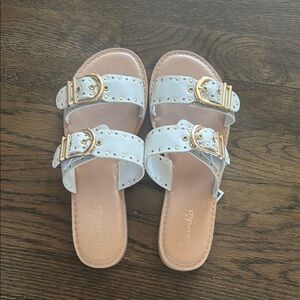 Splendid White and Gold Buckle Sandals